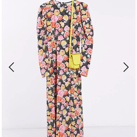 Topshop Multicolor Puff Sleeve Floral Midi Dress - Picture 15 of 16